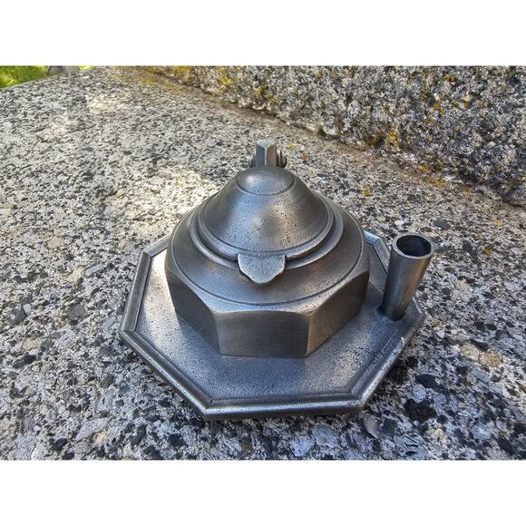 Vintage Octagon Pewter Inkwell & Pen Holder Etain 2 Pc 4 1/8" by 2 1/4" - Picture 2 of 4
